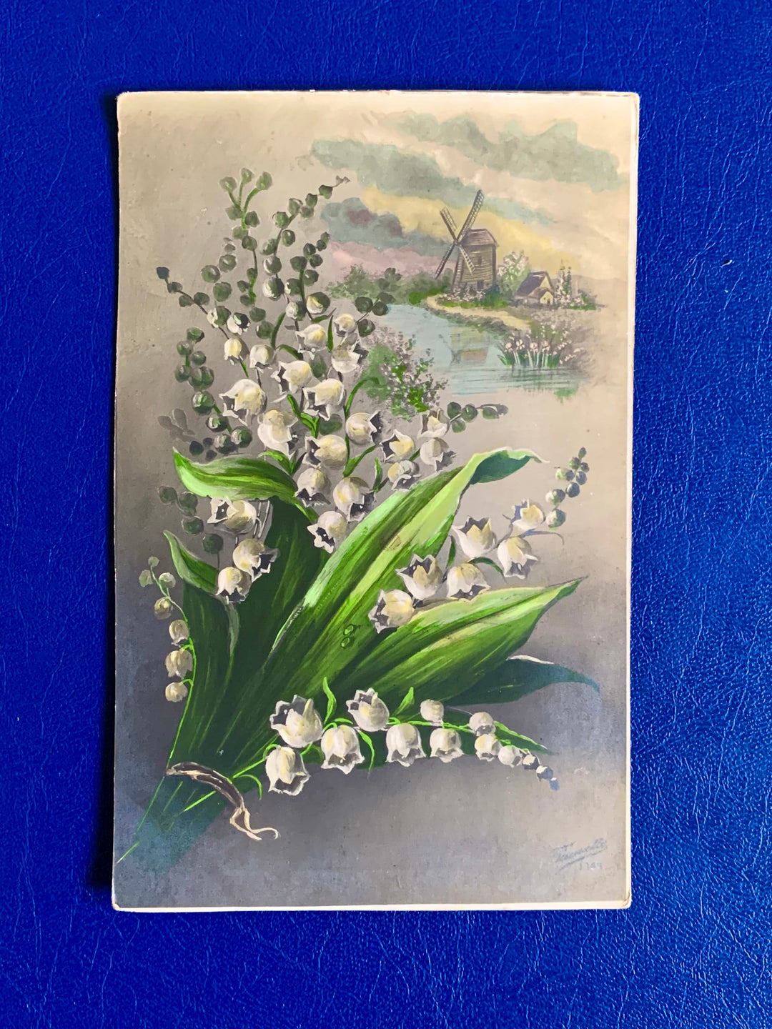 Vintage/Antique Greeting Postcard - Unused - Lily of the Valley/Windmill