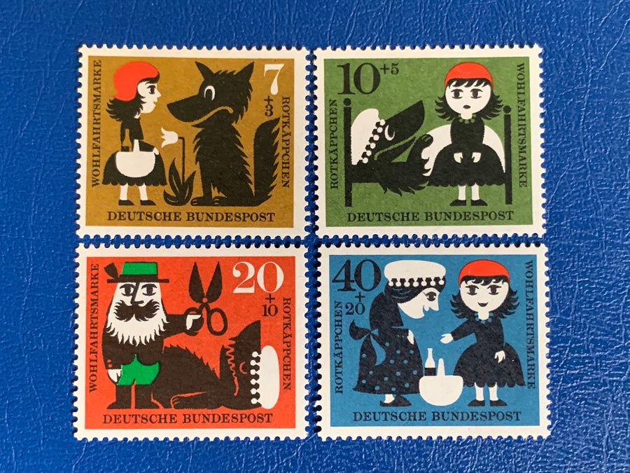 West Germany - Original Vintage Postage Stamps- 1960 - Little Red Riding Hood - for the collector, artist or crafter