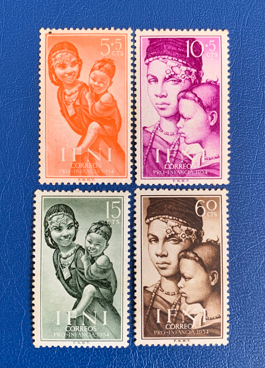 Spanish Ifni- Original Vintage Postage Stamps- 1954 - Pro Children - for the collector, artist or crafter