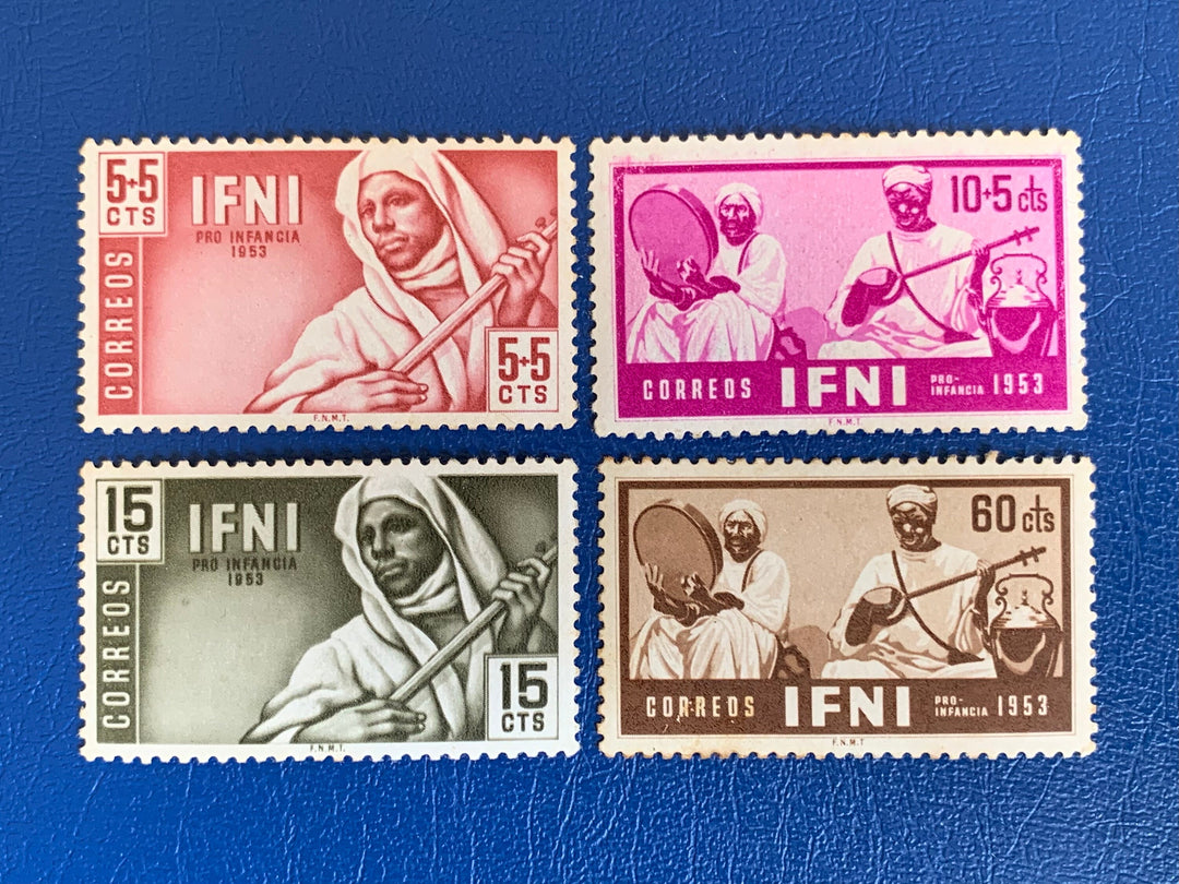 Spanish Ifni- Original Vintage Postage Stamps- 1953 - Traditional Scenes (Pro Children) - for the collector, artist or crafter