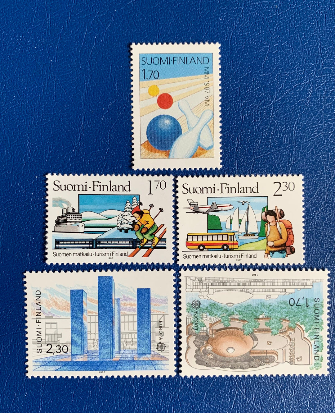 Finland -Original Vintage Postage Stamps- 1987 Modern architecture, tourism, bowling - for the collector, artist or crafter
