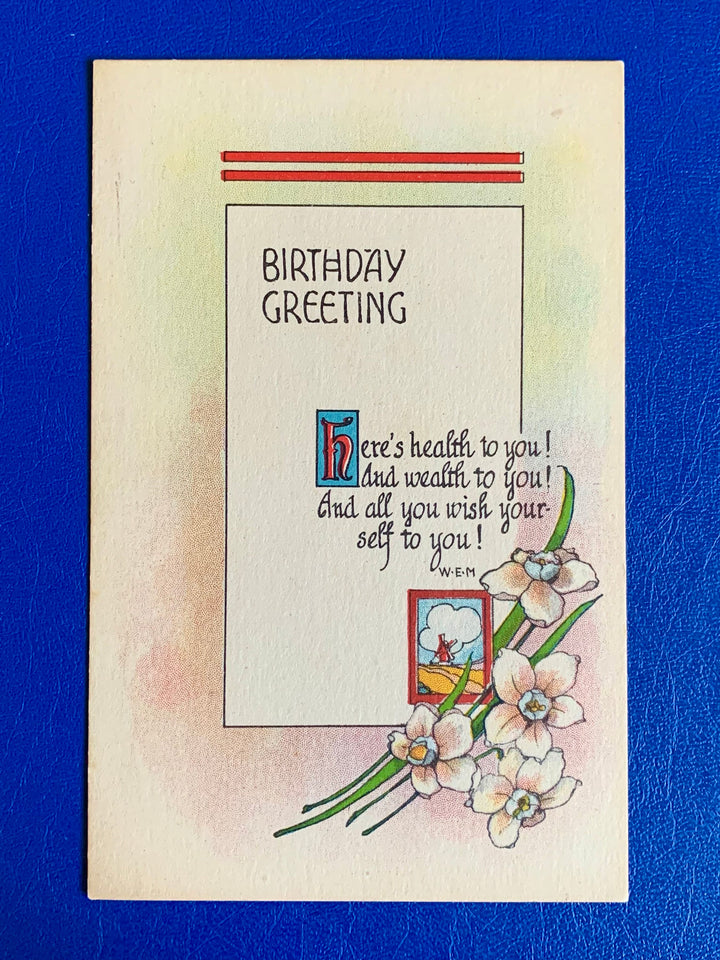 Vintage/Antique Birthday Greeting Postcard - Unused - Floral Design