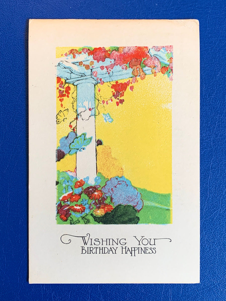 Vintage/Antique Birthday Greeting Postcard - Unused - Bright Yellow Summer Scene