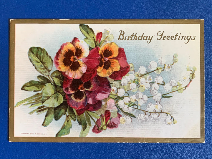 Vintage/Antique Birthday Greeting Postcard - Unused - Pansies Textured Front