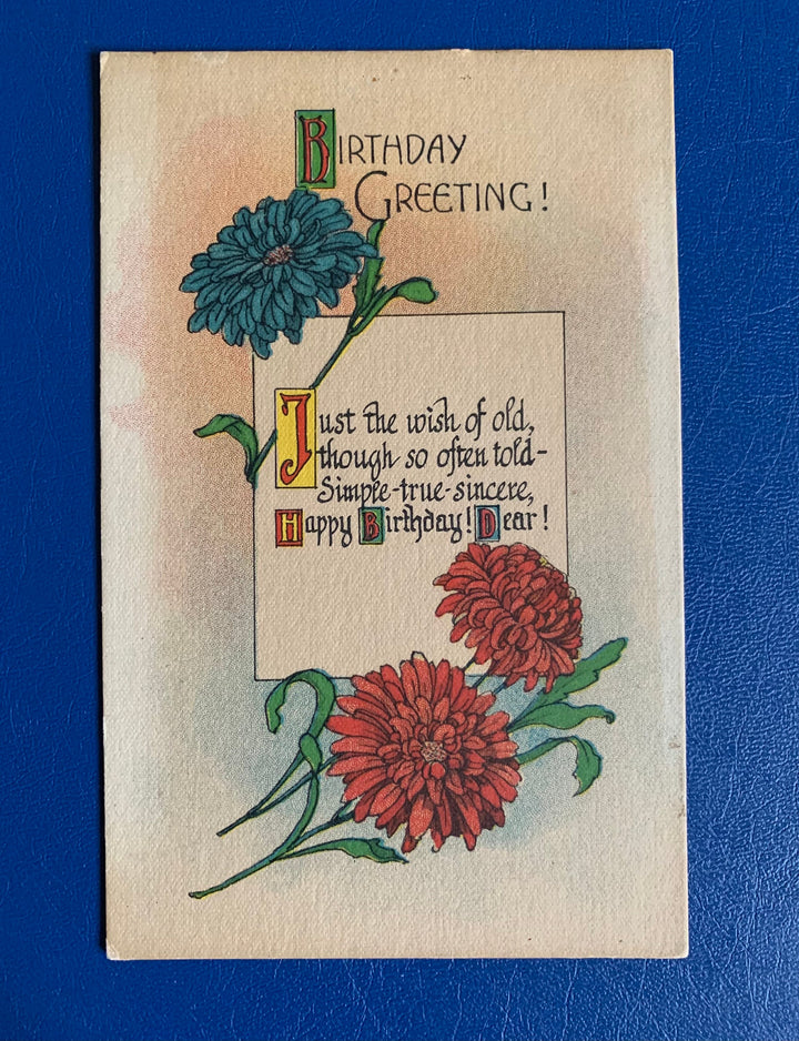 Vintage/Antique Birthday Greeting Postcard - Unused - 1920s Flower & Verse