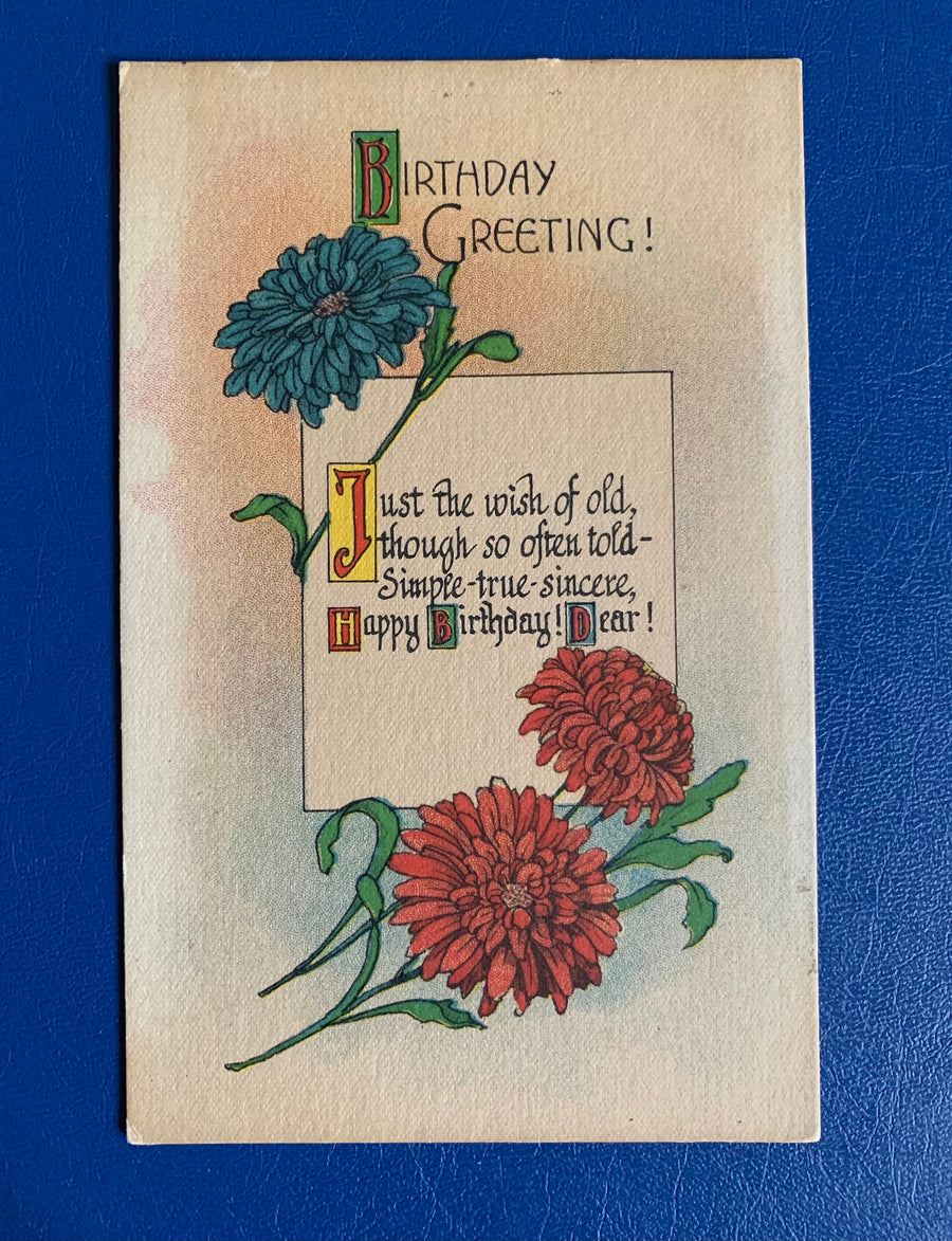 Vintage/Antique Birthday Greeting Postcard - Unused - 1920s Flower & Verse