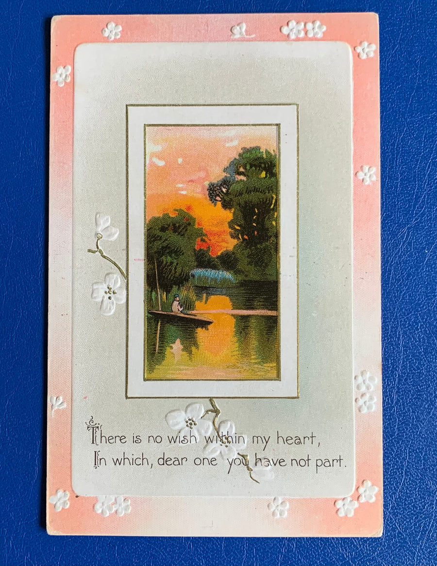 Vintage/Antique Greeting Postcard - Unused - Lake Scene - Friendship, Romance, Love, Valentine