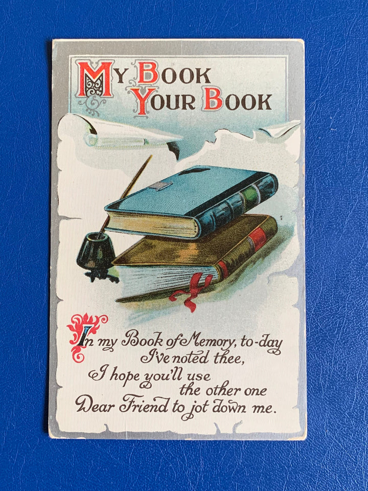 Vintage/Antique Greeting Postcard - Unused - Friendship/ Book Lover Card