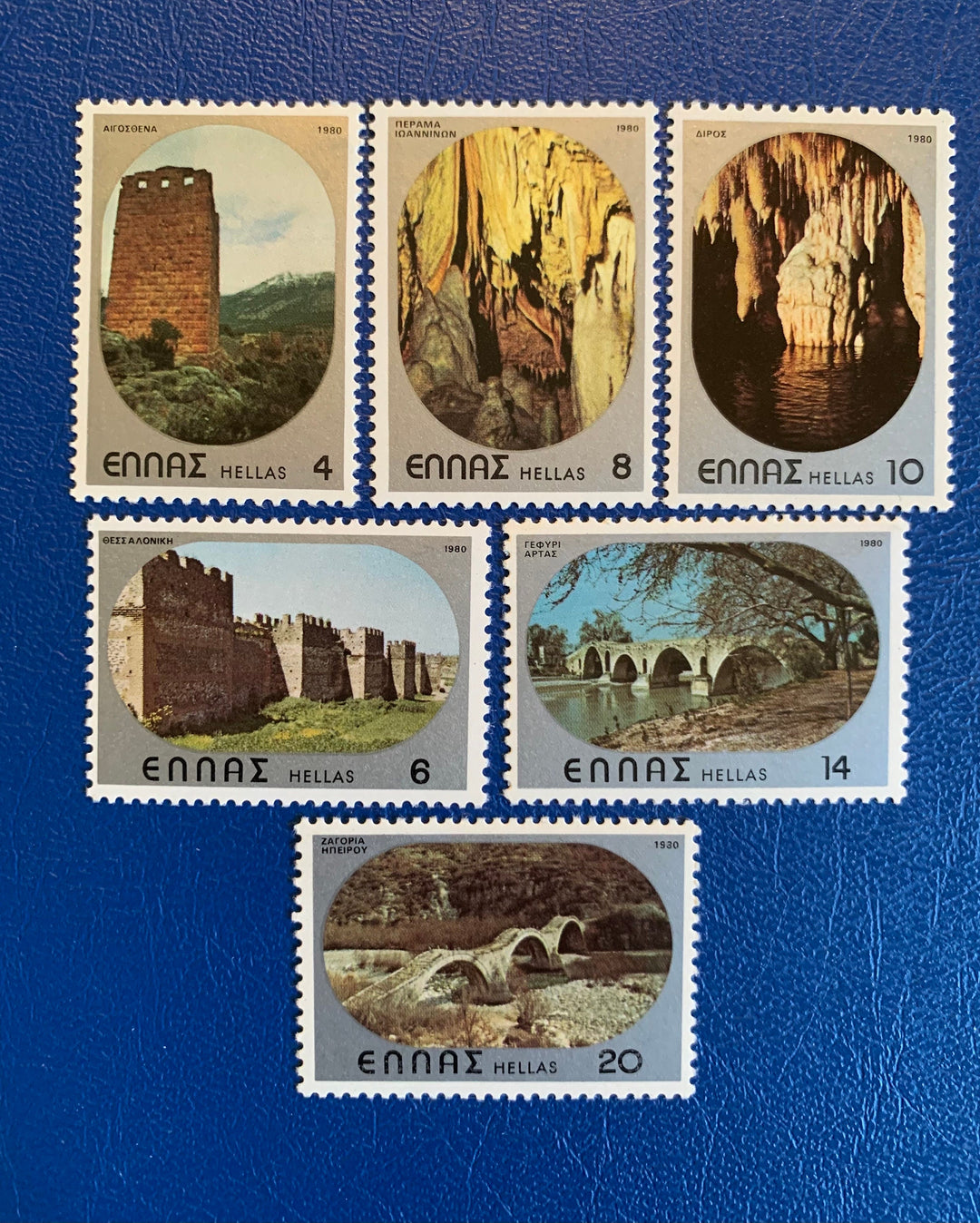 Greece - Original Vintage Postage Stamps- 1980 Castles, Bridges & Caves - for the collector, artist or crafter