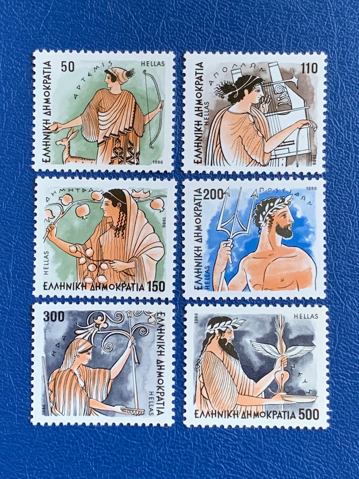 Greece - Original Vintage Postage Stamps- 1986 Greek Mythology: Gods of Olympus - for the collector, artist or crafter