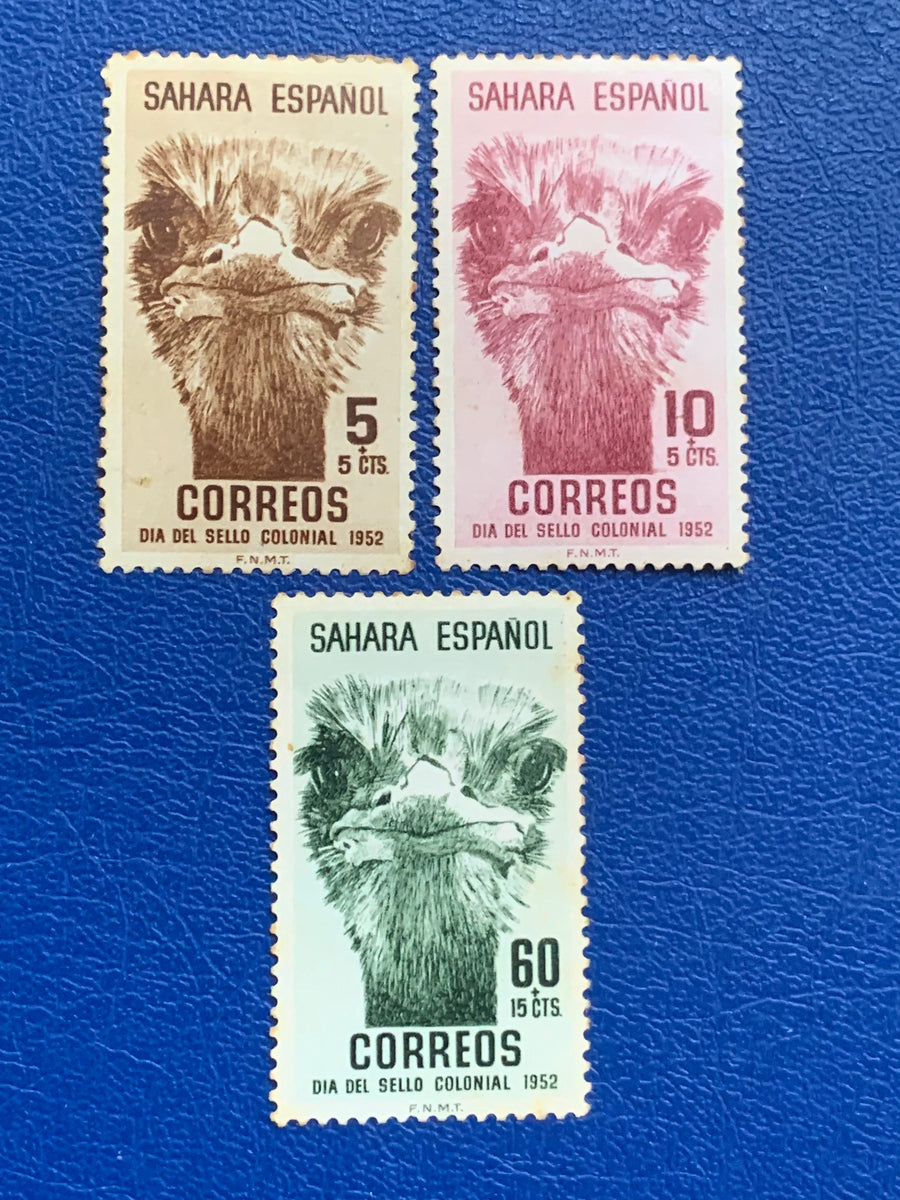 Spanish Sahara - Original Vintage Postage Stamps- 1952 - Stamp Day - Ostrich - for the collector, artist or crafter