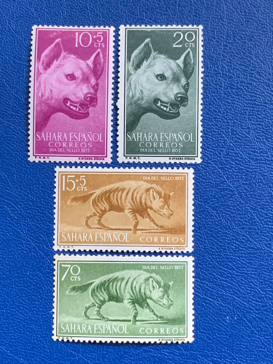 Spanish Sahara - Original Vintage Postage Stamps- 1957 - Stamp Day - Striped Hyena - for the collector, artist or crafter