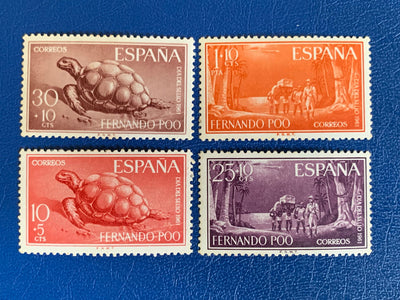 Spanish Fernando Po -Original Vintage Postage Stamps- 1961 Stamp Day: Giant Tortoise & Porter Caravan - for the collector, artist or crafter