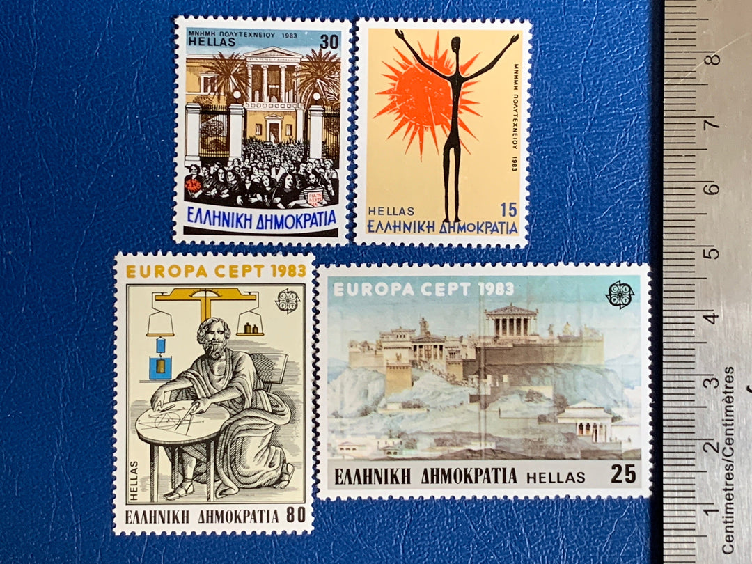 Greece - Original Vintage Postage Stamps- 1983 Acropolis, Archimedes Priniciple & Anniversary of National Tech University Uprising