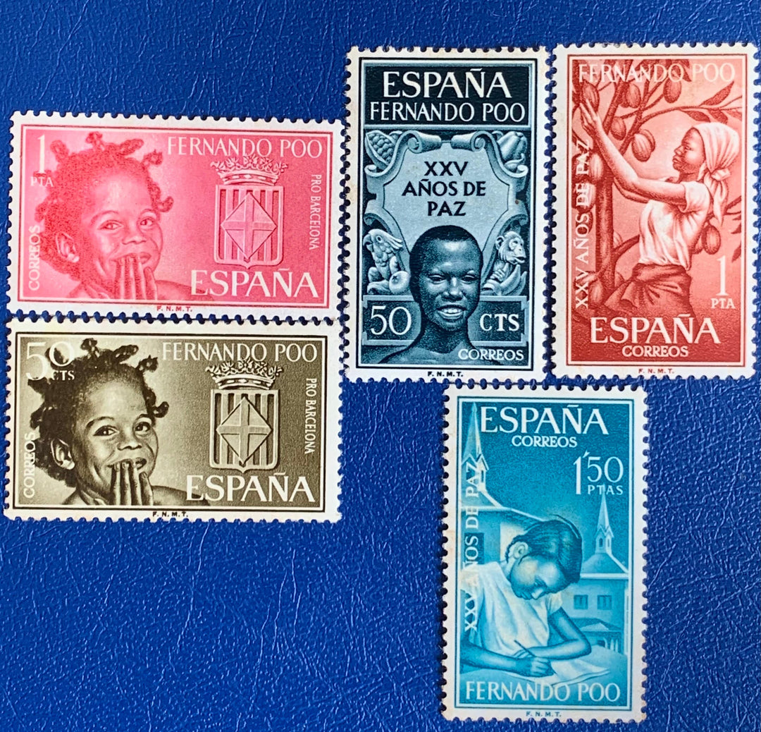 Spanish Fernando Po -Original Vintage Postage - 1963/5 - Children & 25 Years of Peace - for the collector, artist or crafter