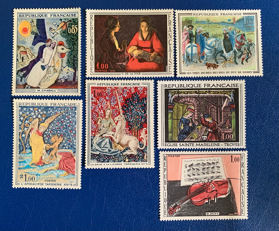 France - Original Vintage Postage Stamps- 1960s - Paintings Mix - for the collector, artist or crafter-collage, decoupage, scrapbooks