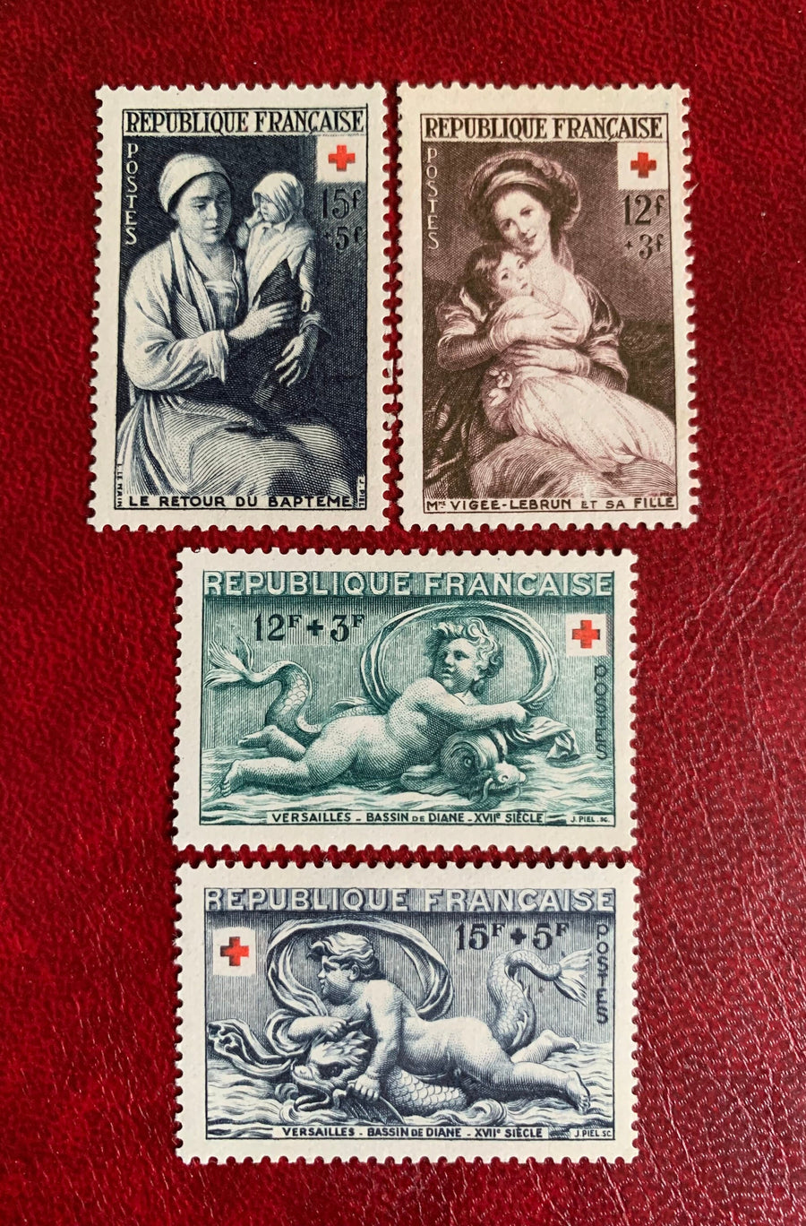 France - Original Vintage Postage Stamps- 1952-53 - Red Cross - for the collector, artist or crafter