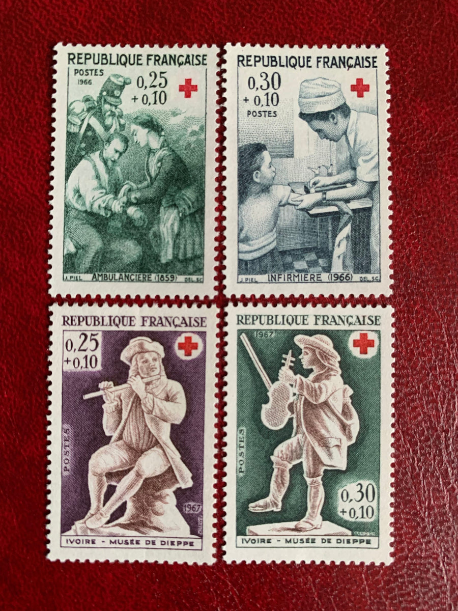 France - Original Vintage Postage Stamps- 1966-67 - Red Cross - for the collector, artist or crafter