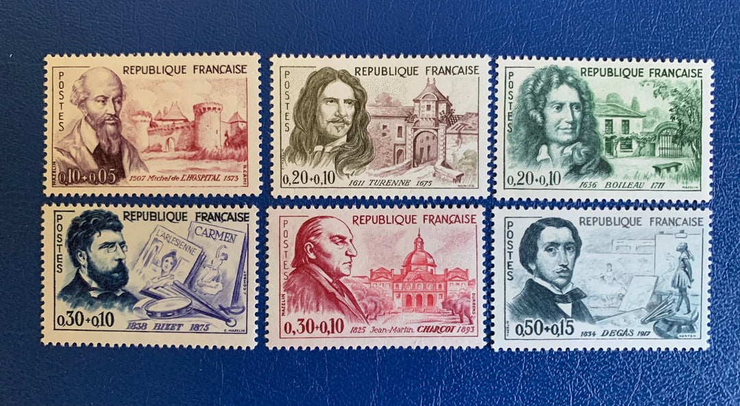 France - Original Vintage Postage Stamps- 1960 - Famous People - for the collector, artist or crafter