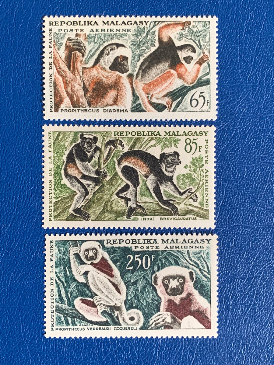 Madagascar - Original Vintage Postage Stamps- 1961 - Lemurs - for the collector, artist or crafter