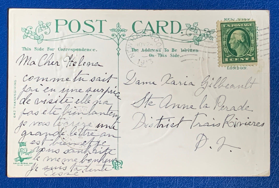 Vintage/Antique Thanksgiving Embossed Postcard 1913 - Fall, Thanksgiving - for decor, crafting, collecting