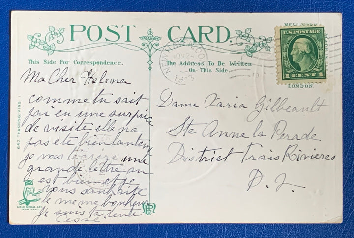 Vintage/Antique Thanksgiving Embossed Postcard 1913 - Fall, Thanksgiving - for decor, crafting, collecting