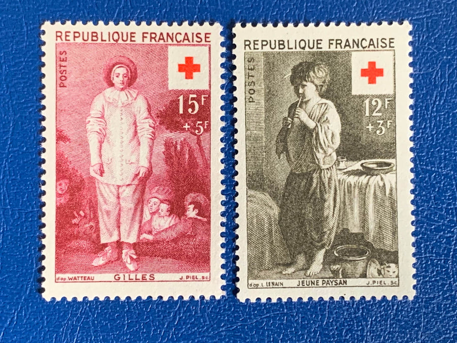 France - Original Vintage Postage Stamps- 1956 - Red Cross Children - for the collector, artist or crafter