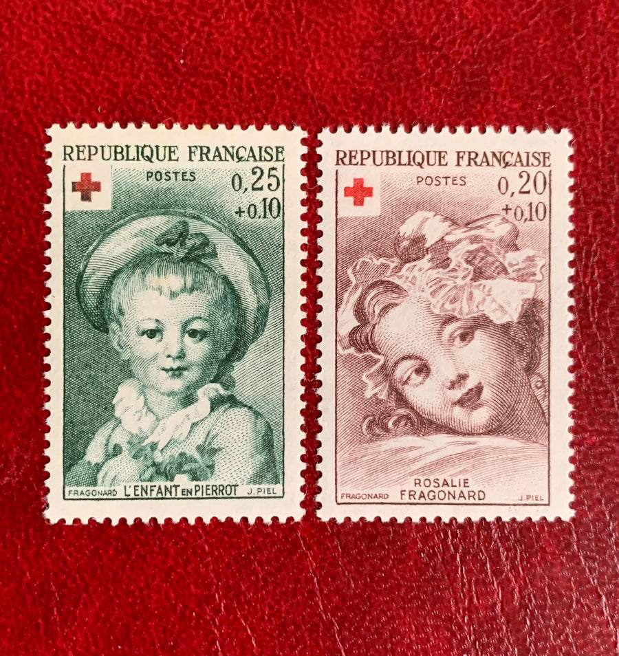 France - Original Vintage Postage Stamps- 1962 - Red Cross Children - for the collector, artist or crafter