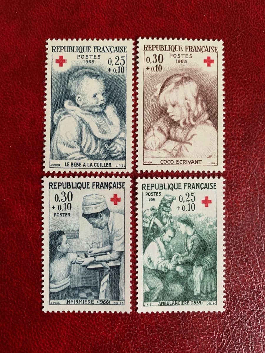 France - Original Vintage Postage Stamps- 1965-66 - Red Cross - for the collector, artist or crafter