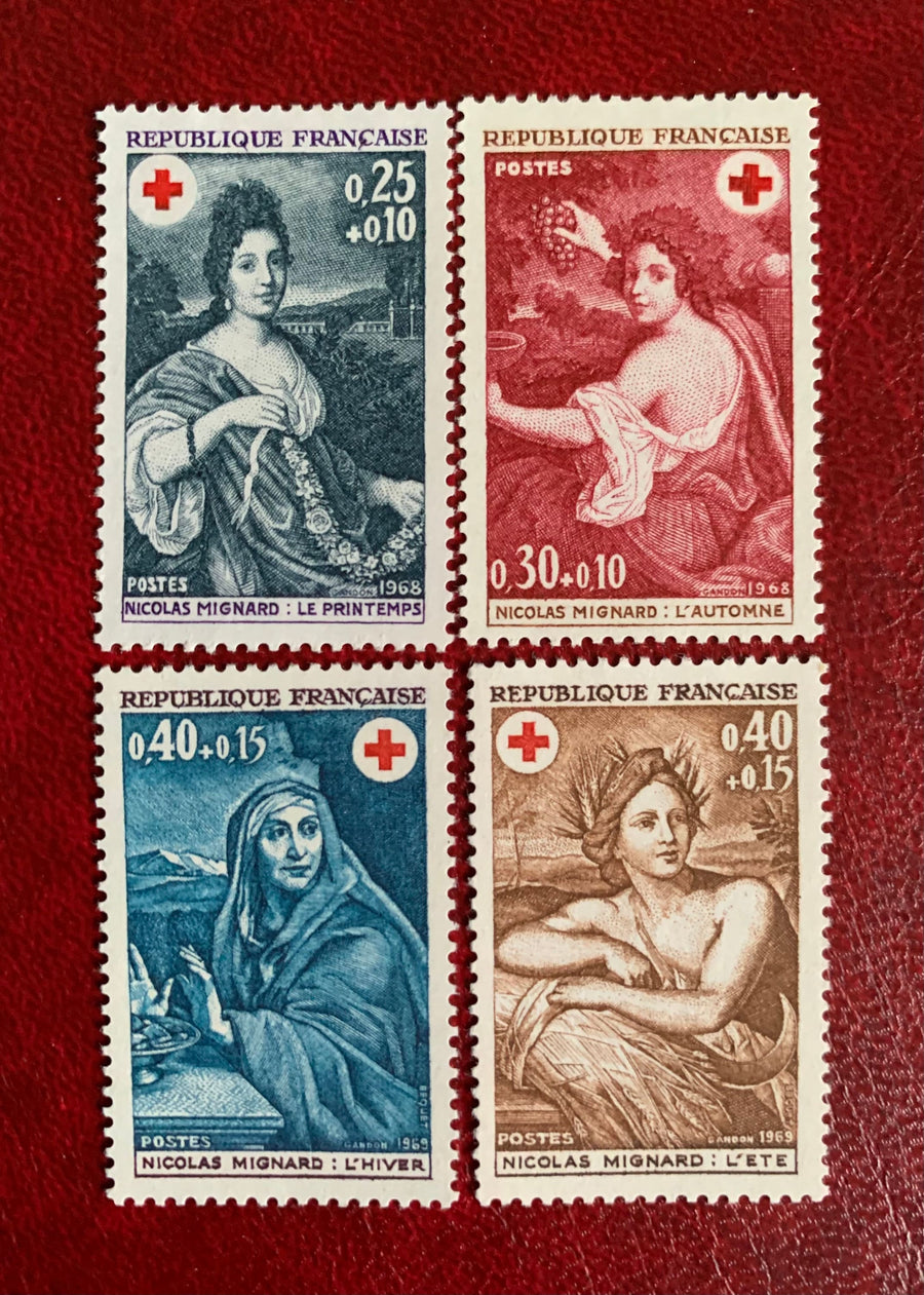 France - Original Vintage Postage Stamps- 1968-69 - Red Cross - for the collector, artist or crafter