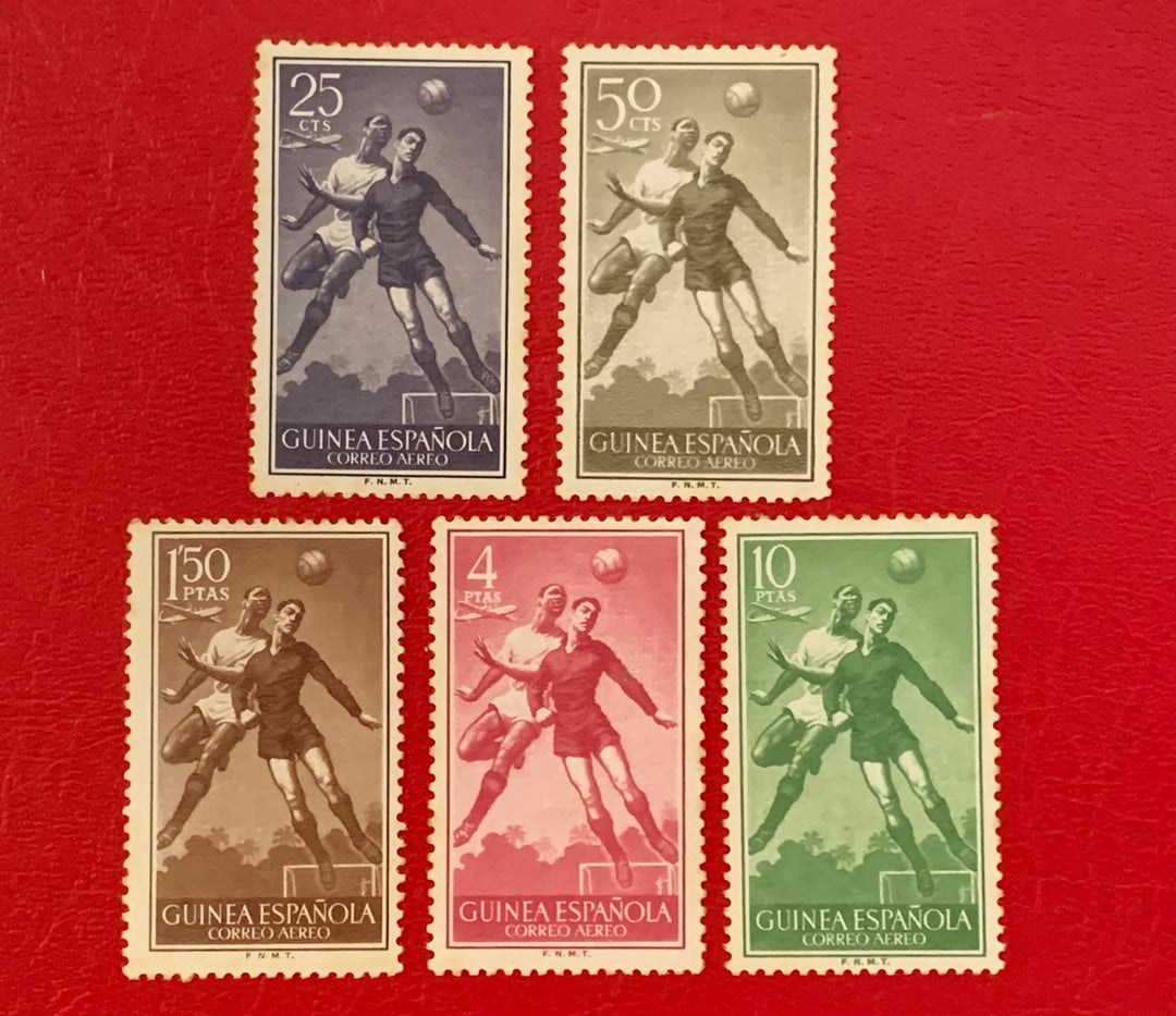 Spanish Guinea - Original Vintage Postage Stamps- 1955-56 - Air Post Definitives - Football - for the collector, artist or crafter