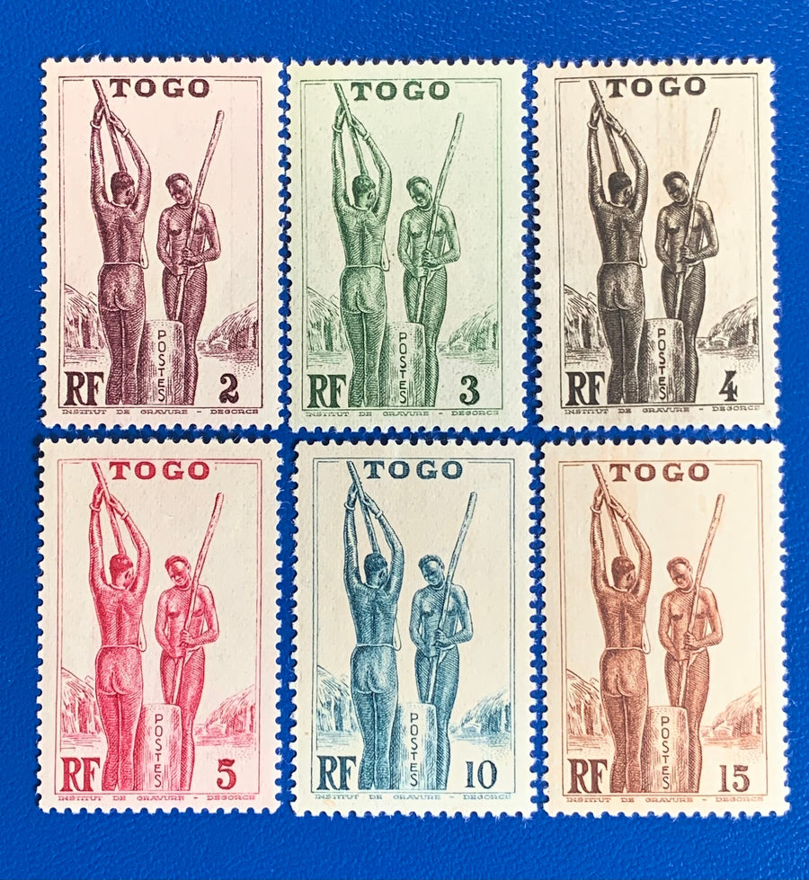 Togo - Original Vintage Postage Stamps- 1941 - Millet Pounding - for the collector, artist or crafter