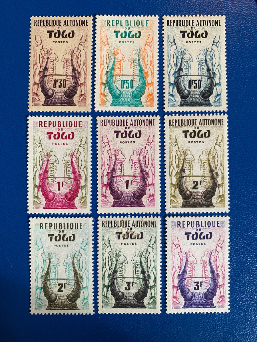 Togo - Original Vintage Postage Stamps- 1957 - Headdress - for the collector, artist or crafter