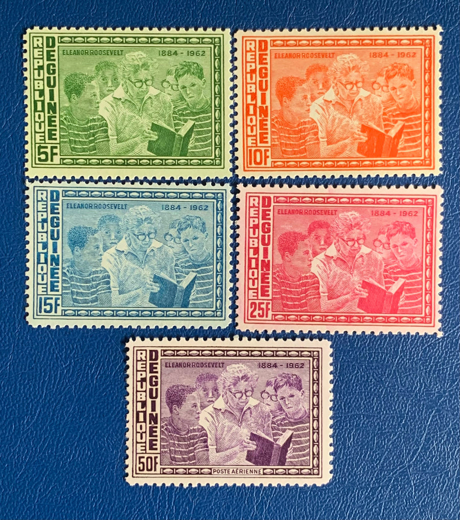 Guinea - Original Vintage Postage Stamps- 1965 - Eleanor Roosevelt & Ternagers - for the collector, artist or crafter