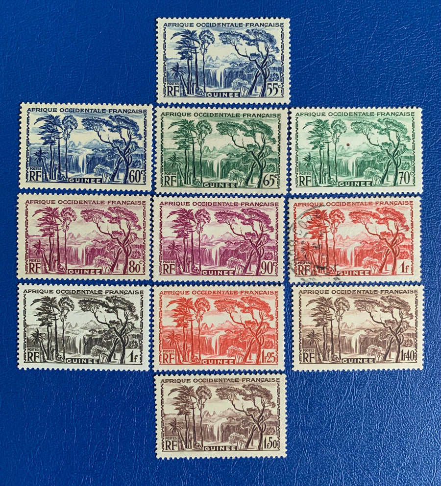 French Guinea - Original Vintage Postage Stamps- 1938 - Landscape, Falls - for the collector, artist or crafter