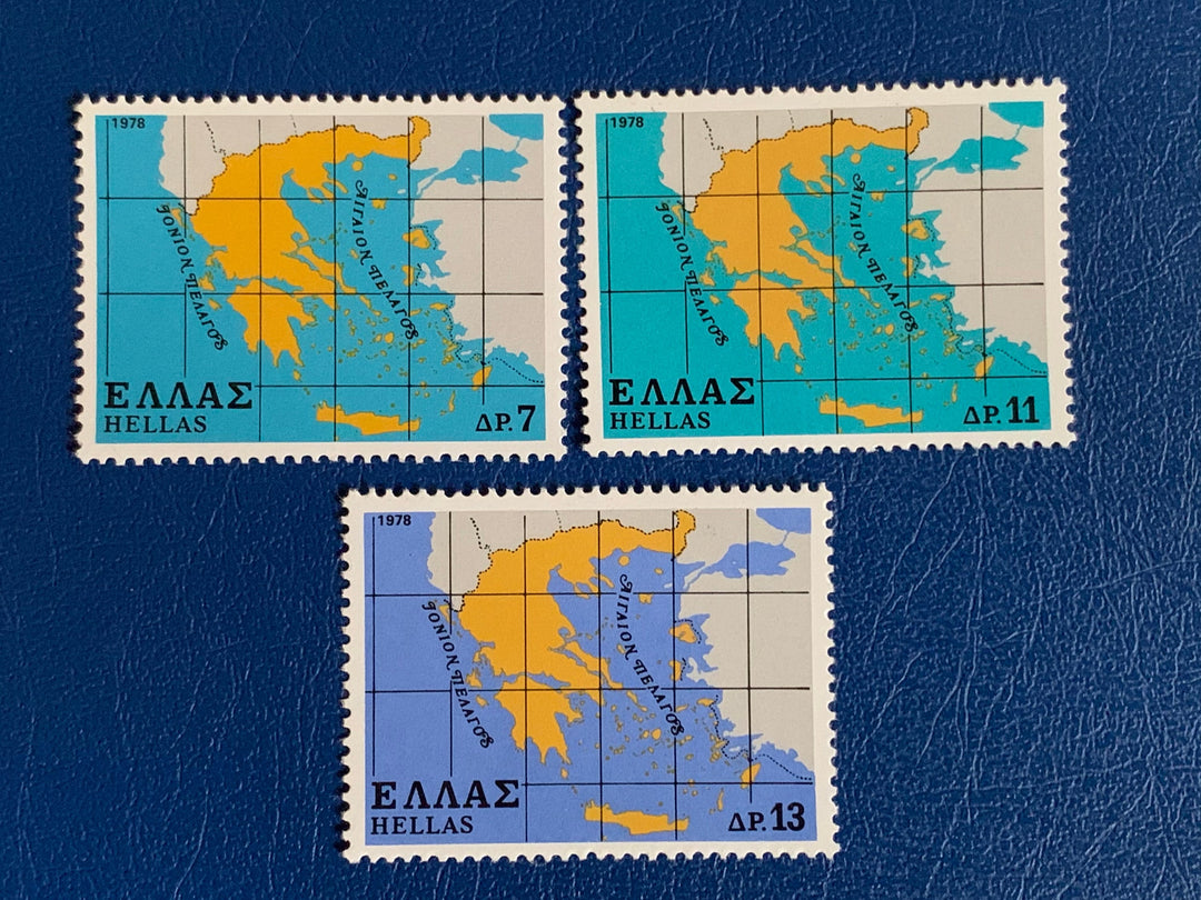 Greece - Original Vintage Postage Stamps- 1978 - Greek Maps -for the collector, artist or collector - scrapbooks, decoupage