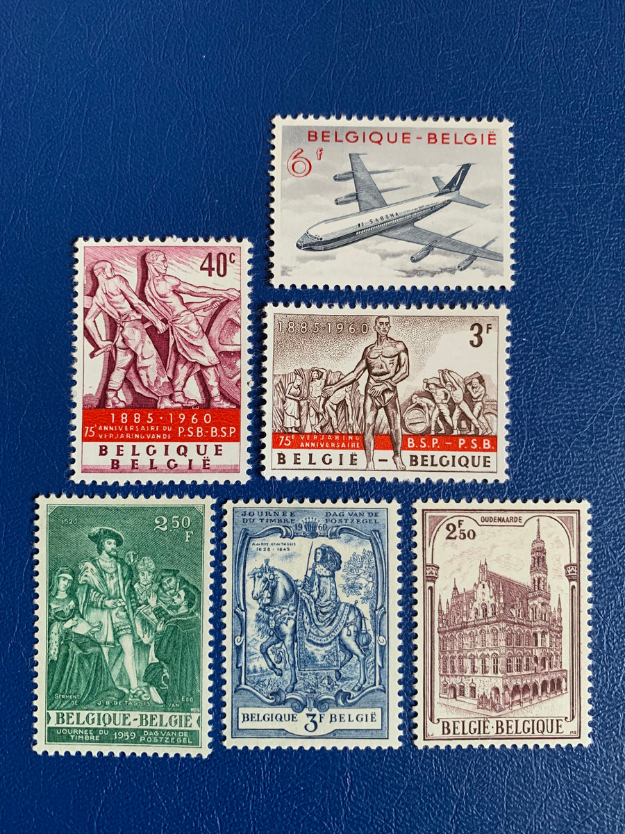 Belgium - Original Vintage Postage Stamps - 1959-60 Boeing 707, Socialist Party, Town Hall Oudenfrade, J Baptiste & Countess de Taxis