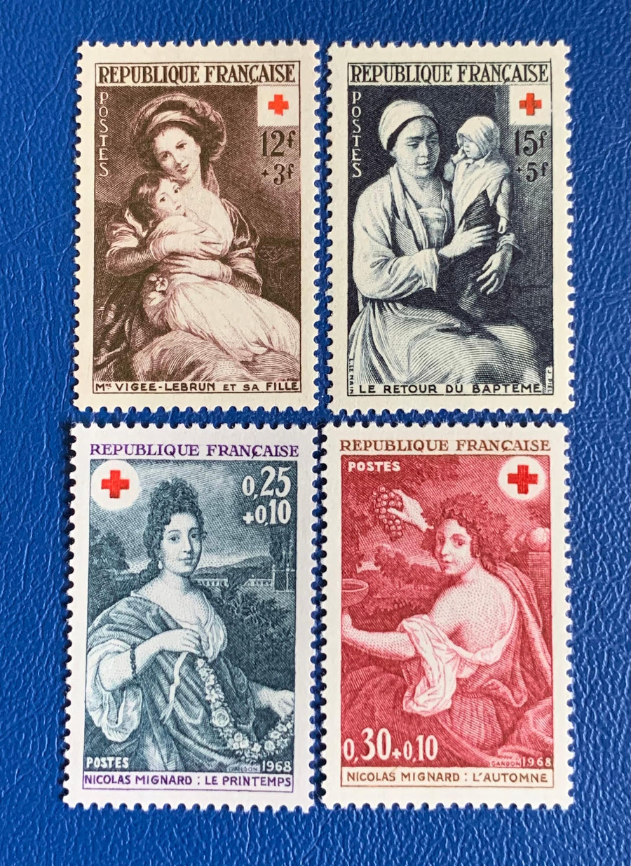 France - Original Vintage Postage Stamps- 1953/68 - Red Cross - for the collector, artist or crafter