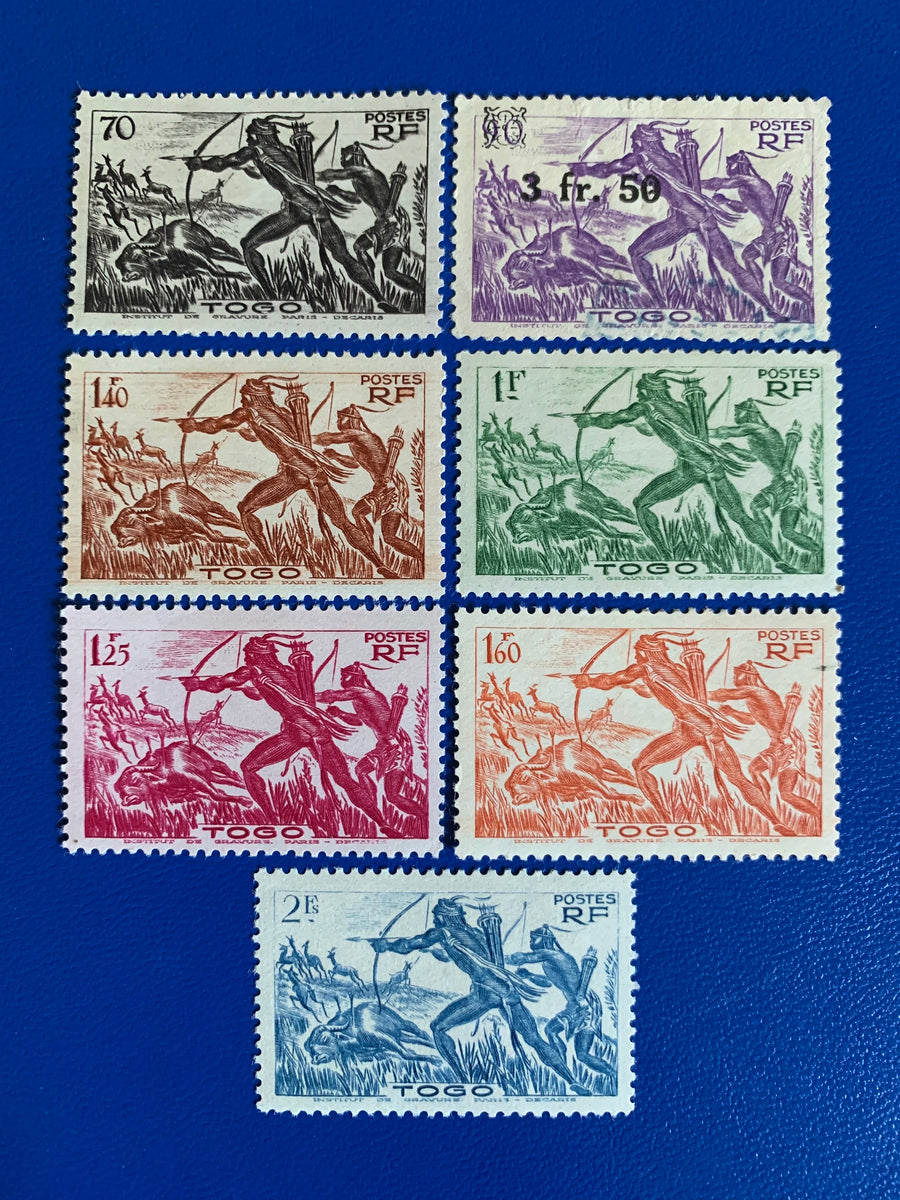 Togo - Original Vintage Postage Stamps- 1951 - Hunting: Archers - for the collector, artist or collector