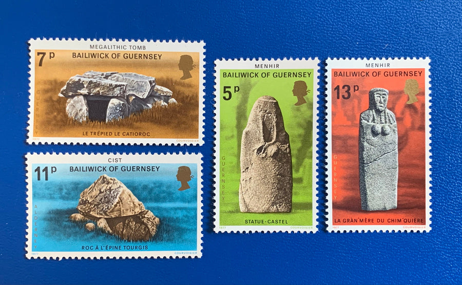 Guernsey - Original Vintage Postage Stamps - 1977 - Prehistoric Monuments - for the collector, artist or crafter