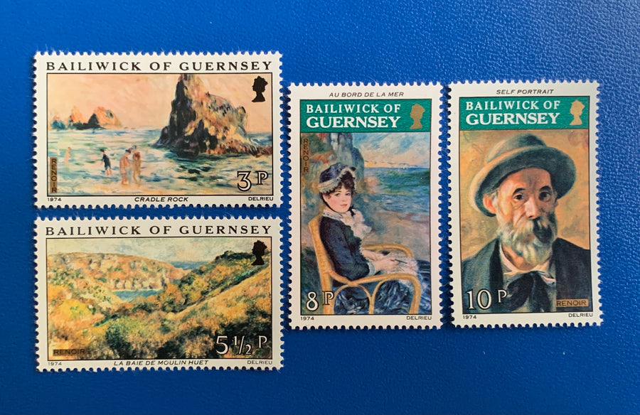 Guernsey - Original Vintage Postage Stamps - 1977 - Renoir Paintings - for the collector, artist or crafter