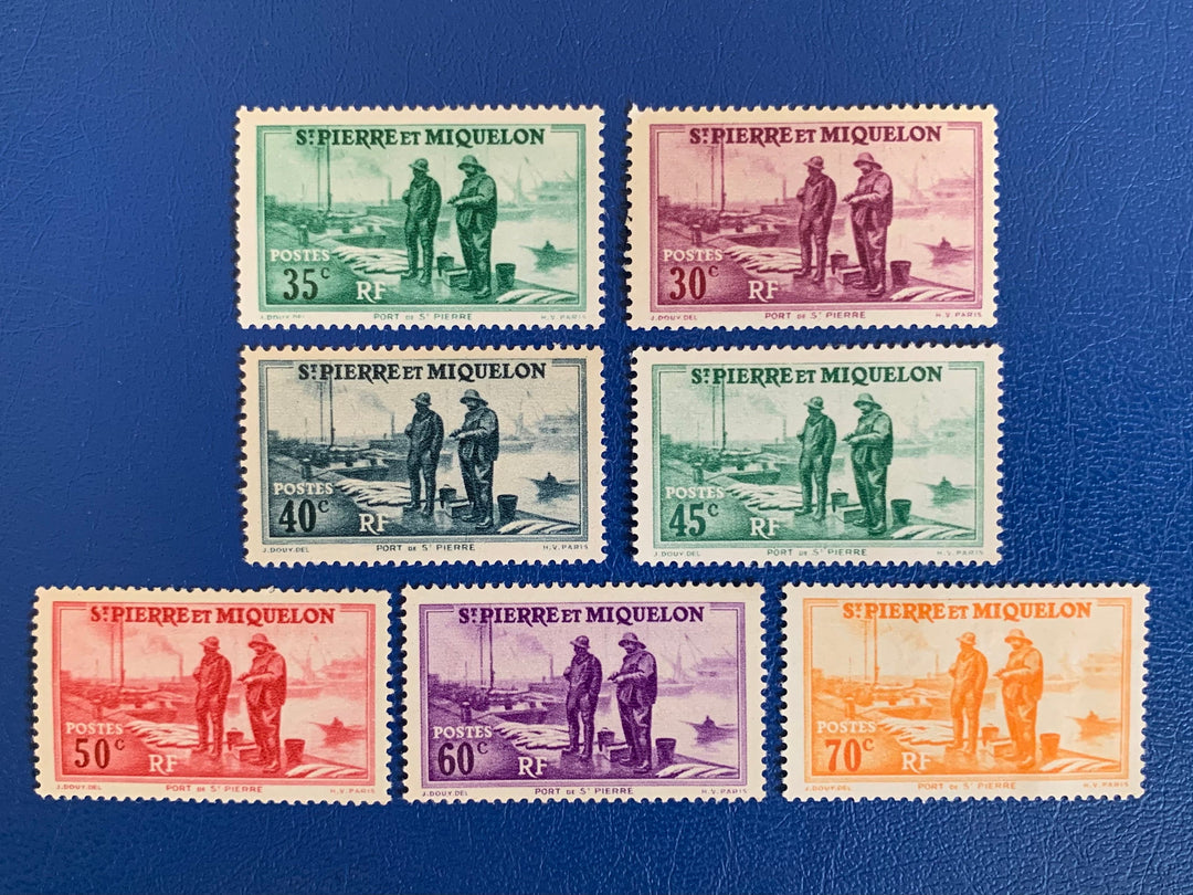 Saint-Pierre et Miquelon - Original Vintage Postage Stamps- 1938- Definitives - Port of St. Pierre - for the collector, artist or crafter