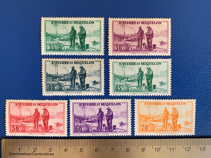 Saint-Pierre et Miquelon - Original Vintage Postage Stamps- 1938- Definitives - Port of St. Pierre - for the collector, artist or crafter