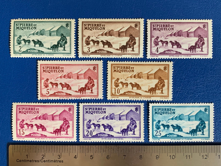 Saint-Pierre et Miquelon - Original Vintage Postage Stamps- 1938- Definitives - Dog Team - for the collector, artist or crafter