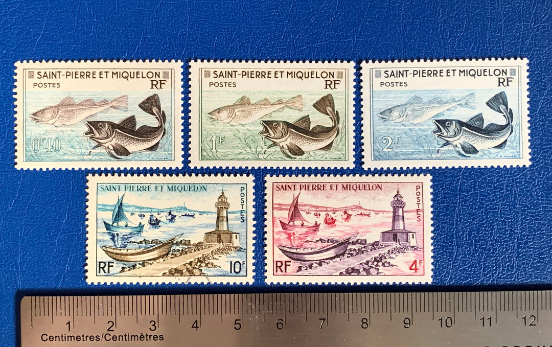 Saint-Pierre et Miquelon - Original Vintage Postage Stamps- 1957 - Fisheries - for the collector, artist or crafter
