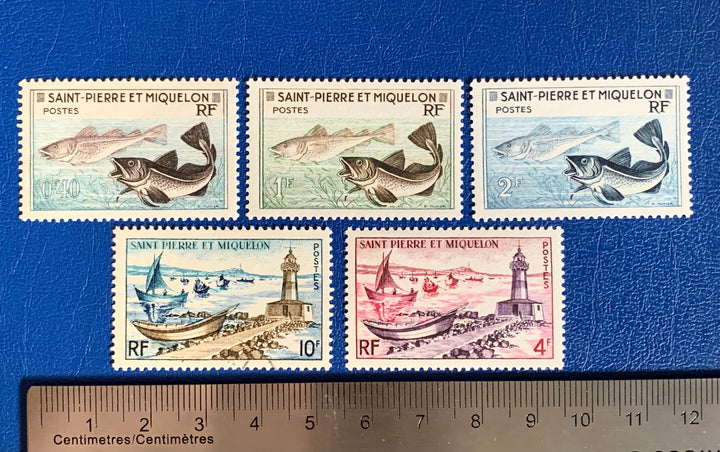 Saint-Pierre et Miquelon - Original Vintage Postage Stamps- 1957 - Fisheries - for the collector, artist or crafter