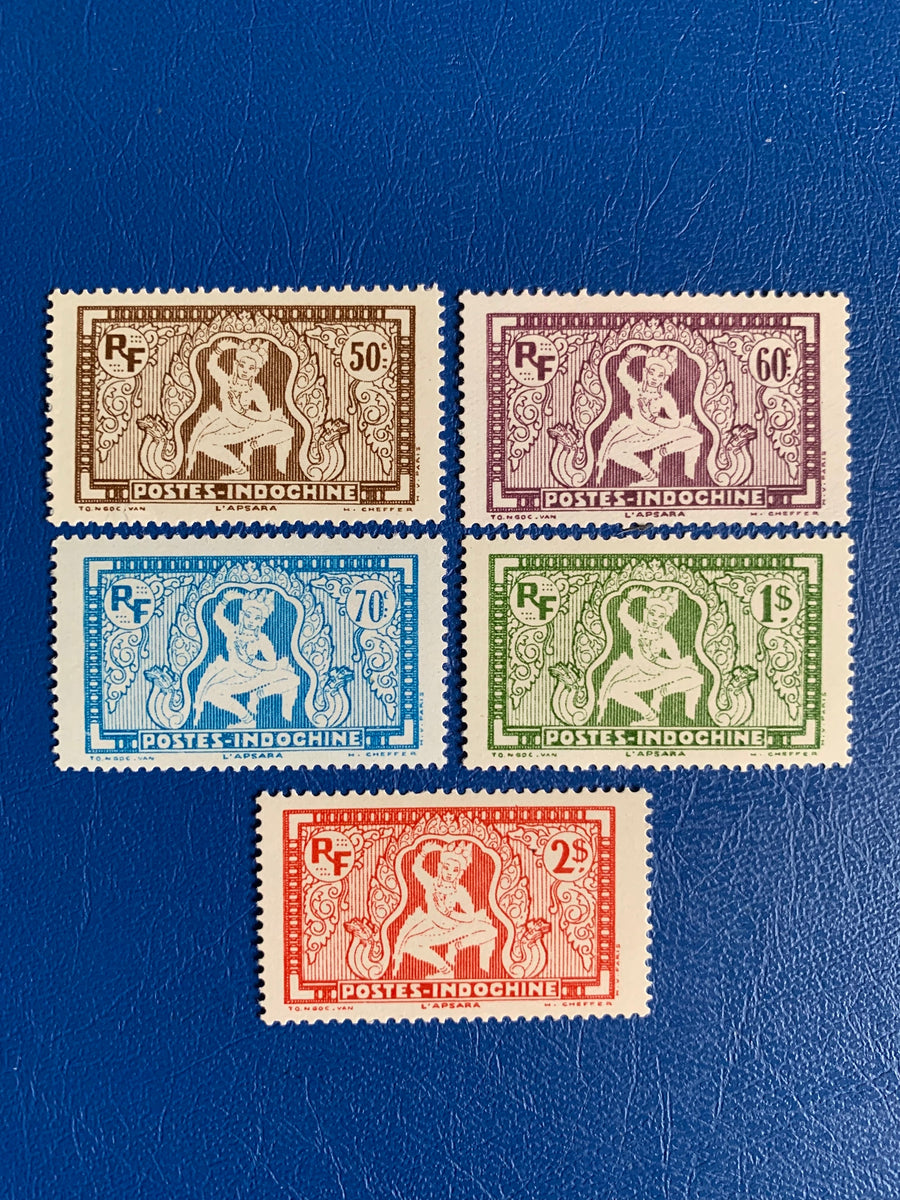 French Indochina - Original Vintage Postage Stamps- 1931-32 - Dancing Aspara - for the collector, artist or crafter
