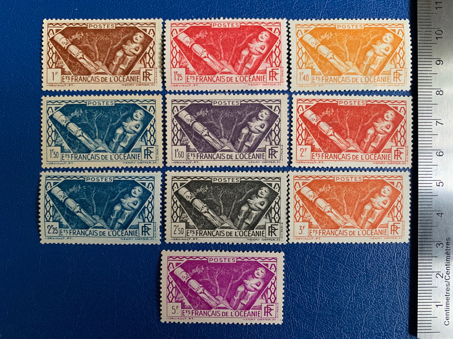 French Polynesia - Original Vintage Postage Stamps- 1938 - Polynesian deities - for the collector, artist or crafter