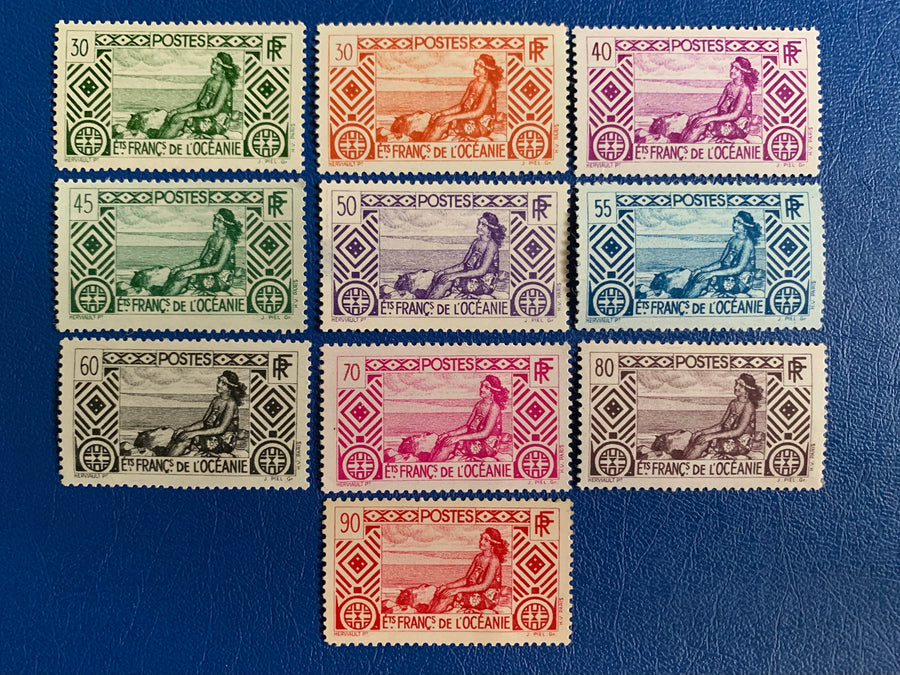 French Polynesia - Original Vintage Postage Stamps- 1938 - Tahitian Women - for the collector, artist or crafter