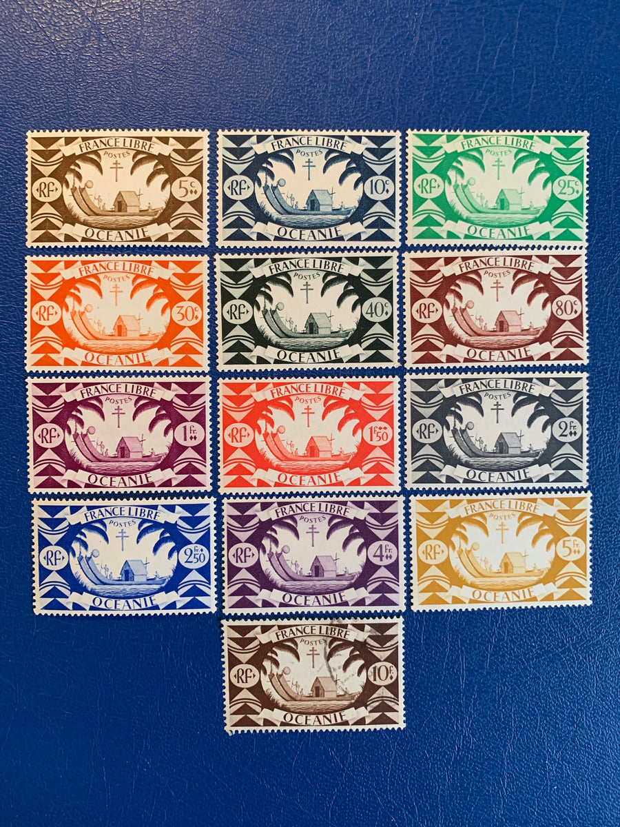 French Polynesia - Original Vintage Postage Stamps- 1948 - Ancient Double Canoe - for the collector, artist or crafter